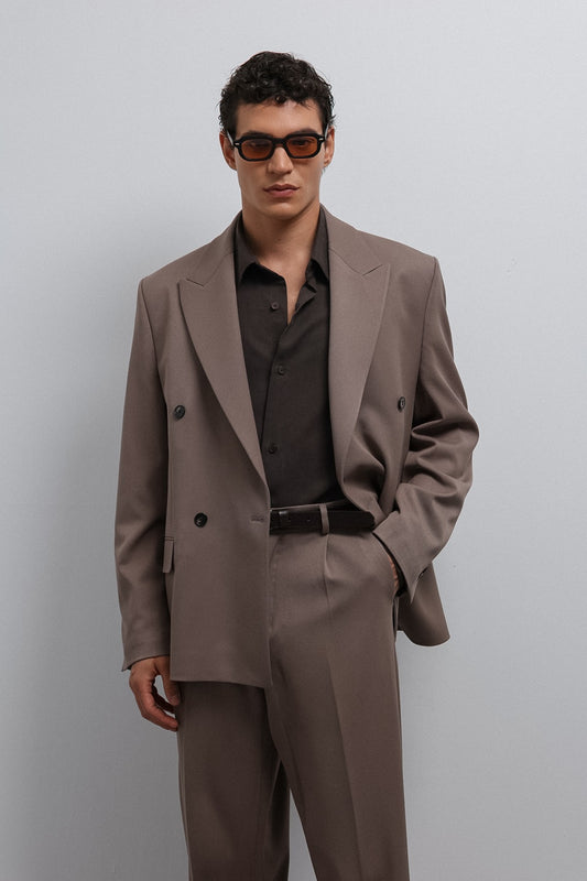 Antioch Siyah-1 Relax Fit Kruvaze Erkek Blazer Ceket
