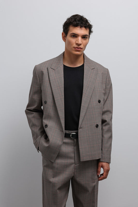 Antioch Ekoseli Kruvaze Erkek Blazer Ceket