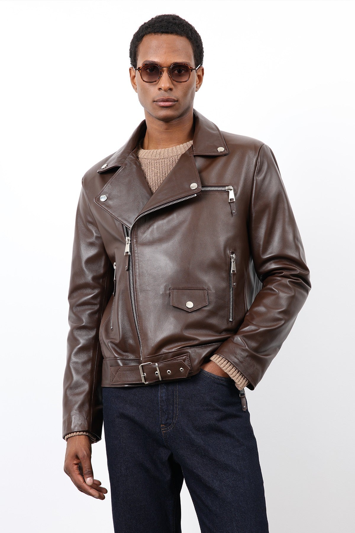Antioch 100% Deri Biker Ceket