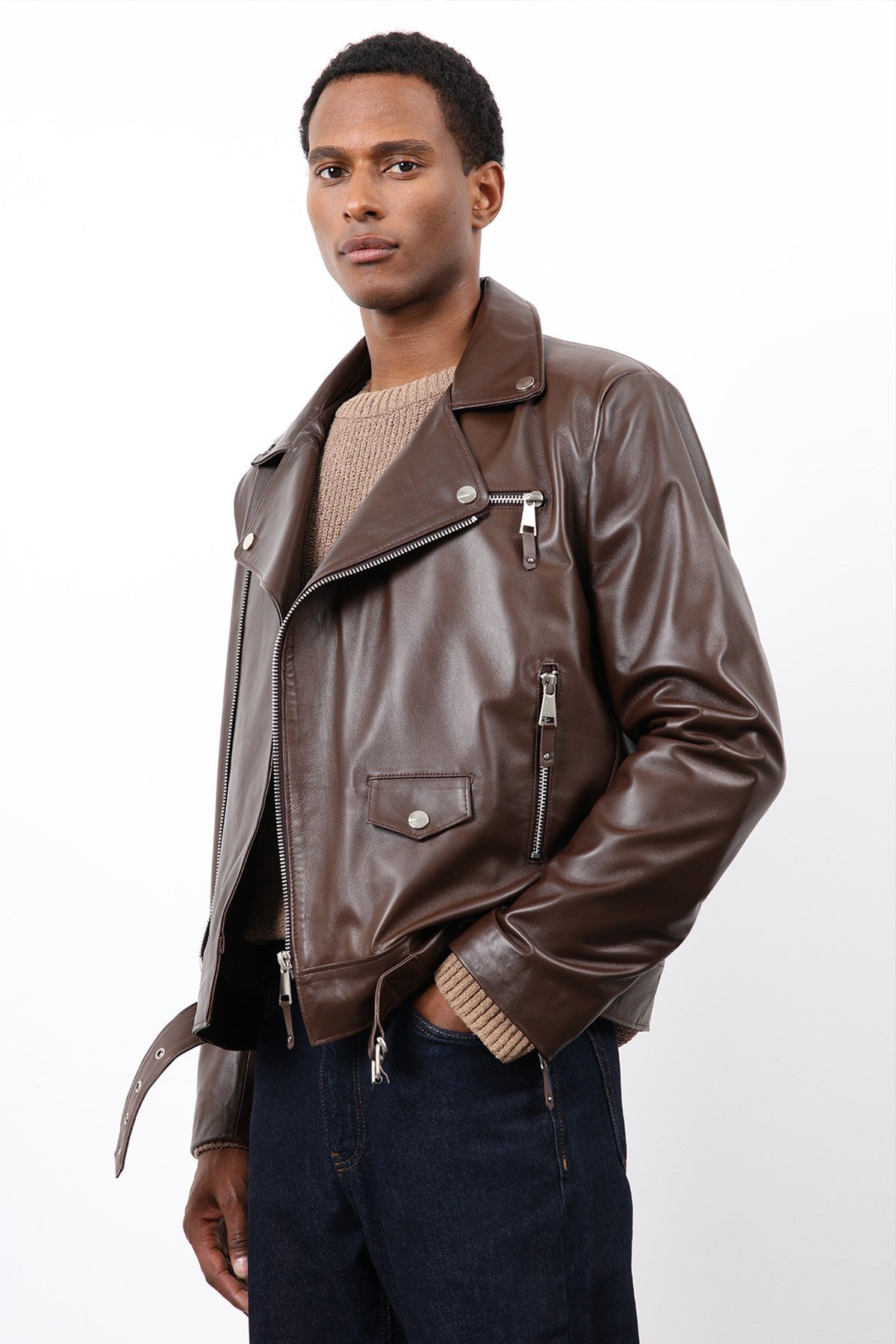 Antioch 100% Deri Biker Ceket