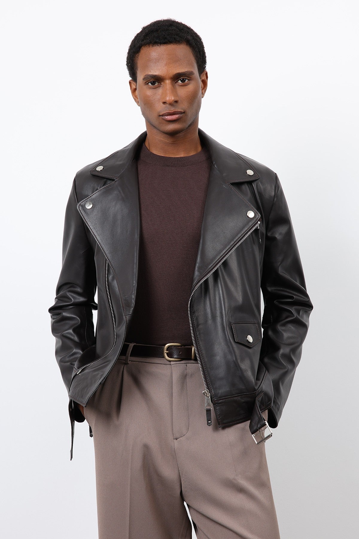 Antioch 100% Deri Biker Ceket