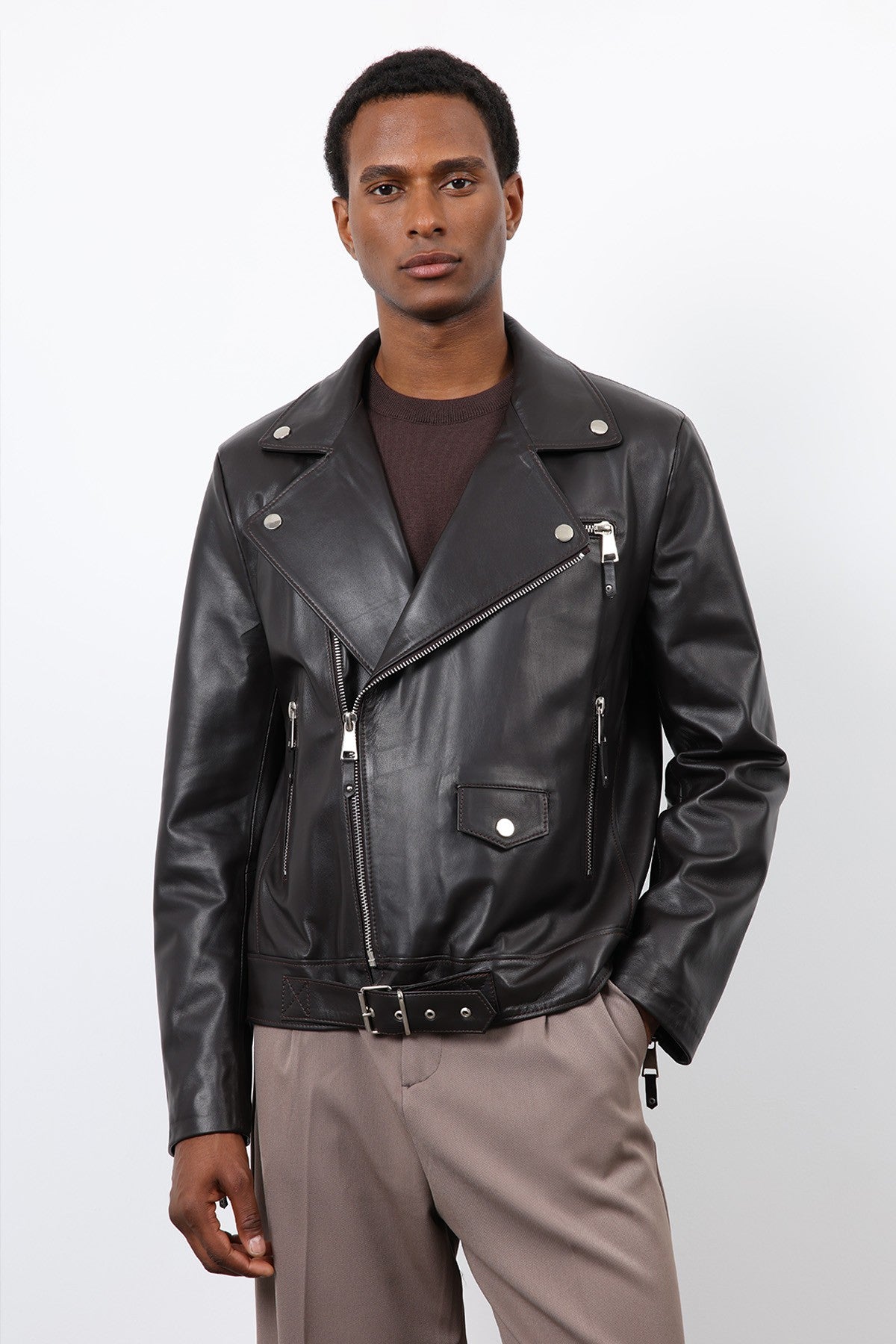 Antioch 100% Deri Biker Ceket