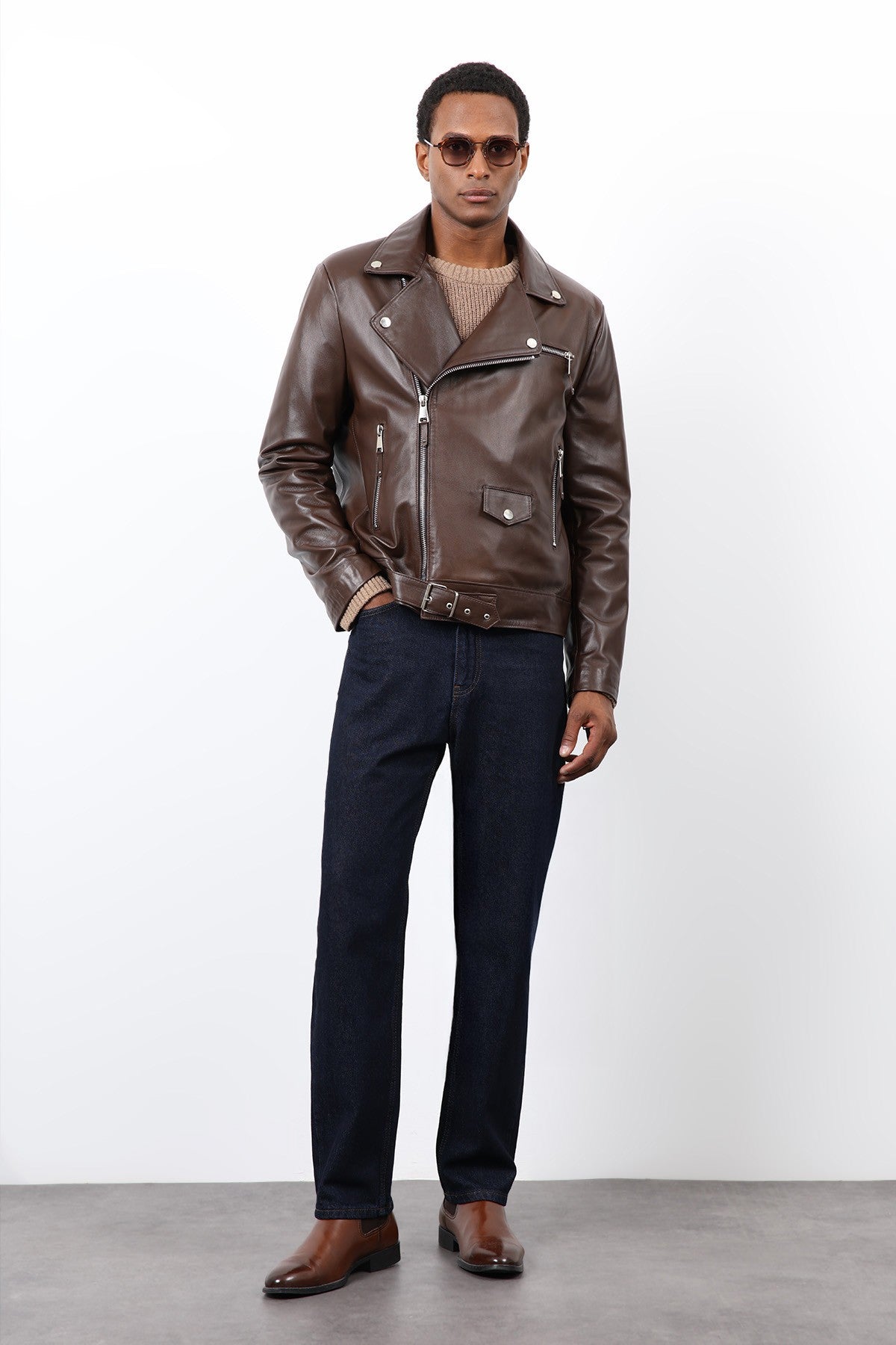 Antioch 100% Deri Biker Ceket