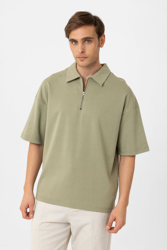 Antioch Oversize Polo Yaka Fermuarlı Erkek T-Shirt