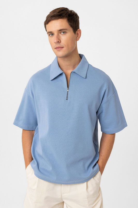 Antioch Oversize Polo Yaka Fermuarlı Erkek T-Shirt