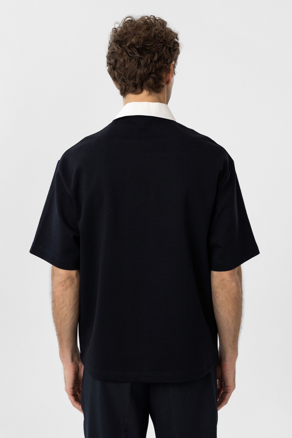 Antioch Siyah Kontrast Yaka İnterlok Dokulu Erkek T-Shirt