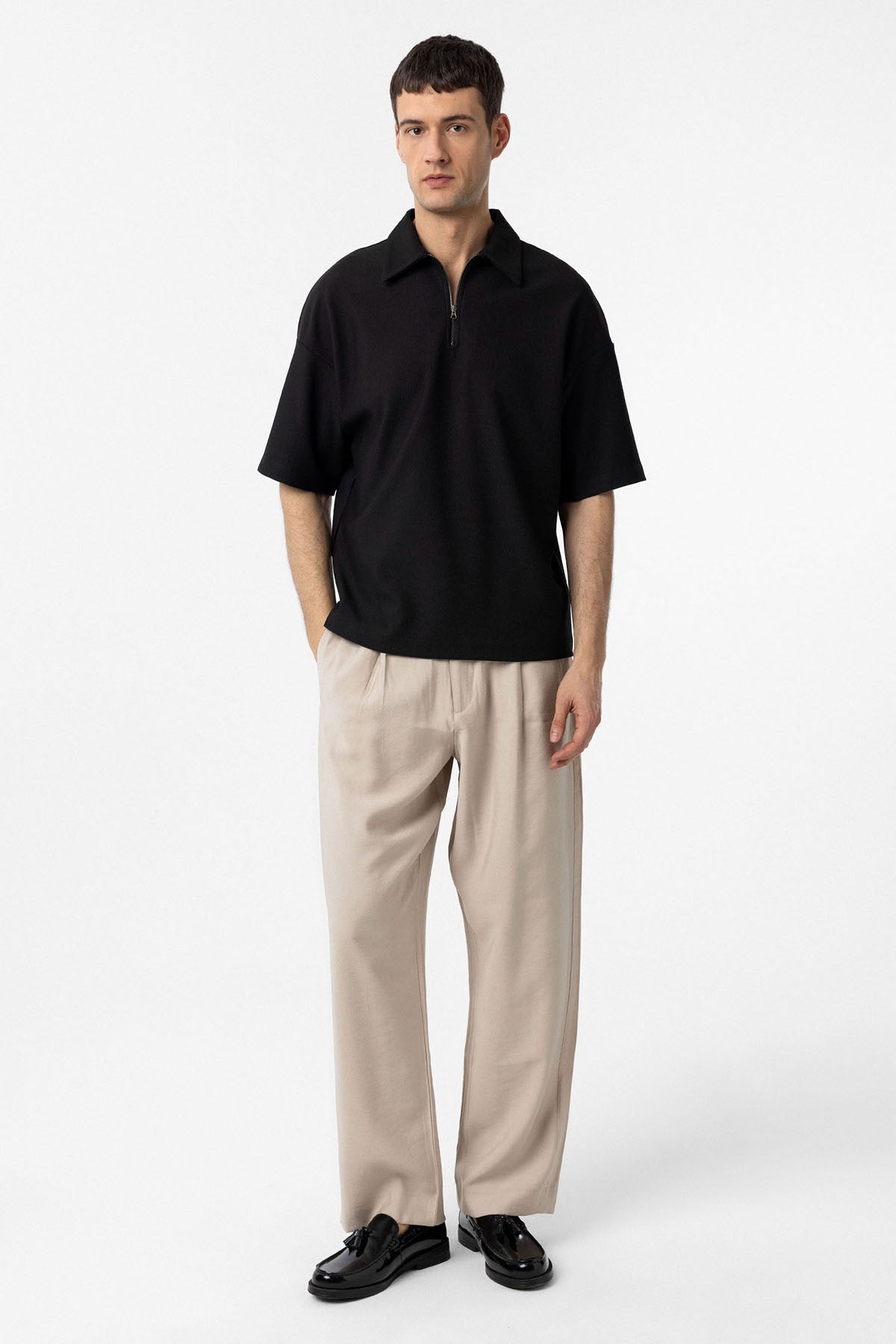 Antioch Relax Fit Fermuarlı Polo Yaka Erkek T-Shirt