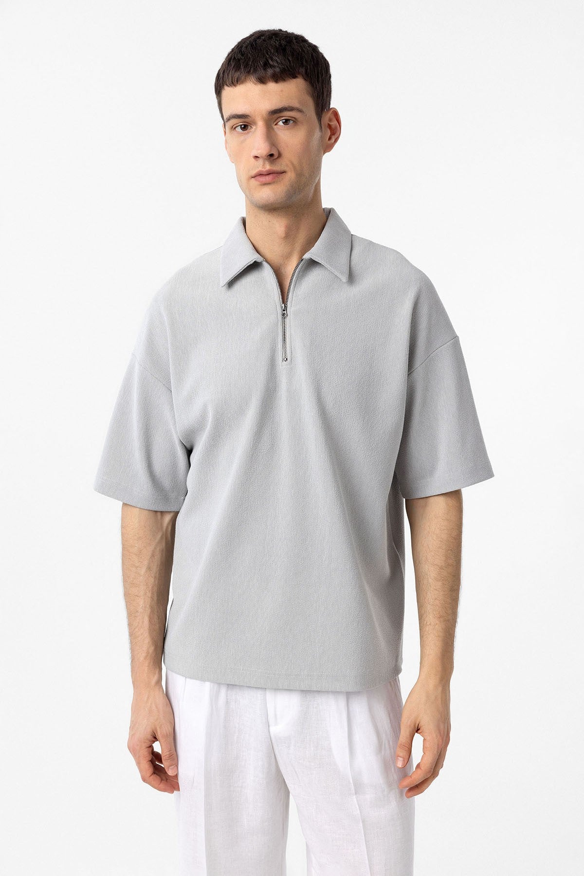 Antioch Relax Fit Fermuarlı Polo Yaka Erkek T-Shirt