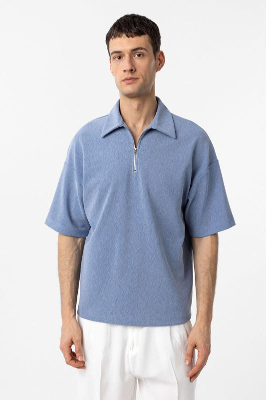 Antioch Relax Fit Fermuarlı Polo Yaka Erkek T-Shirt