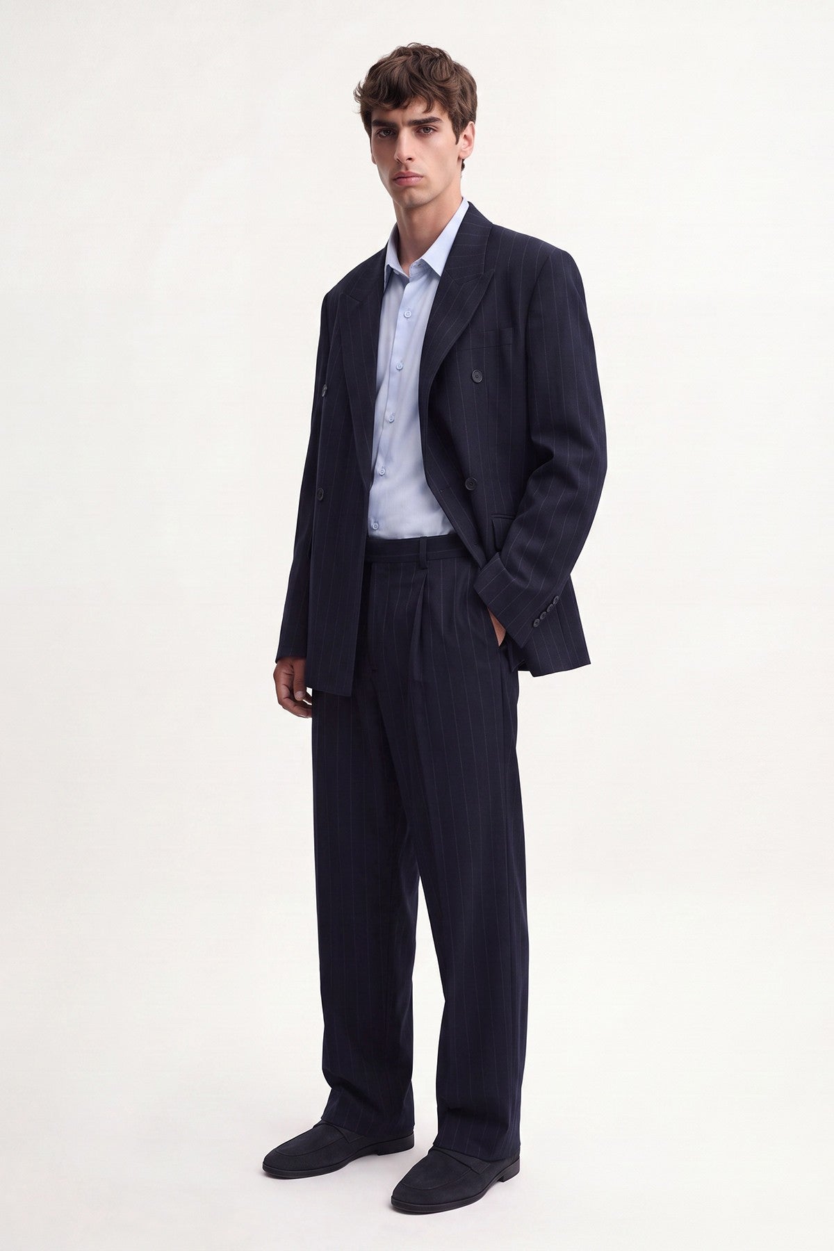Relaxed Fit Çizgili Erkek Takım Elbise