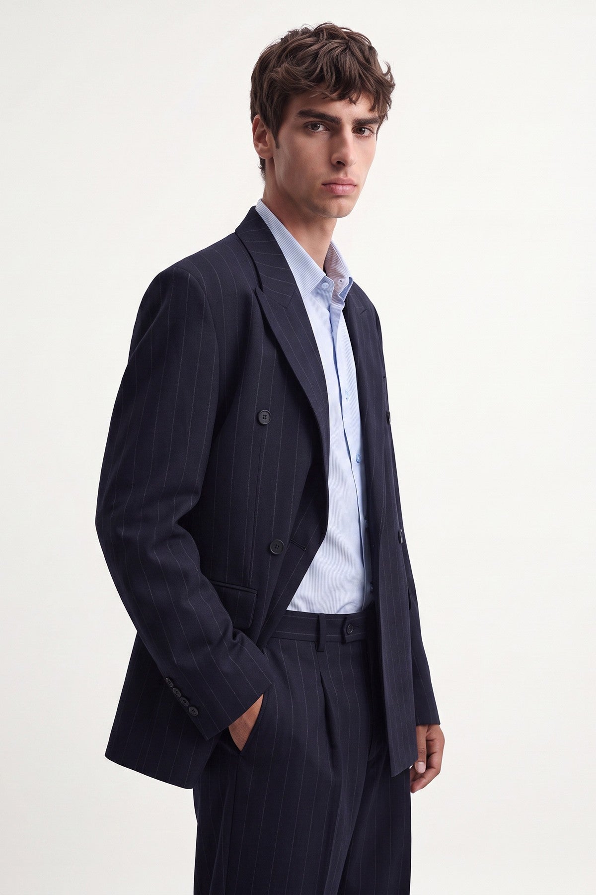 Relaxed Fit Çizgili Erkek Takım Elbise