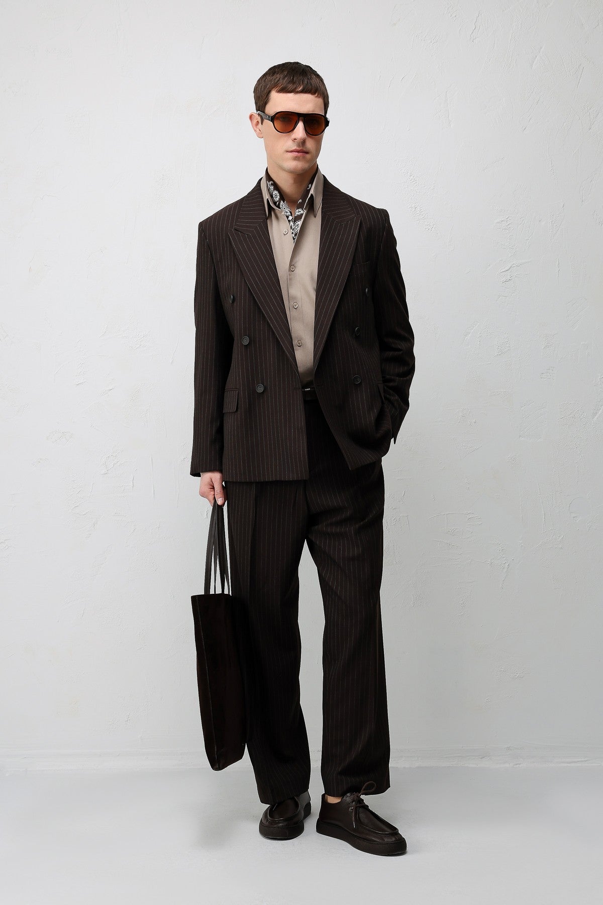 Relaxed Fit Çizgili Erkek Takım Elbise