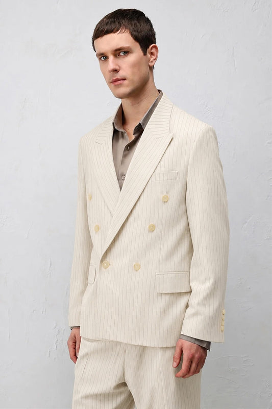 Relaxed Fit Çizgili Erkek Takım Elbise