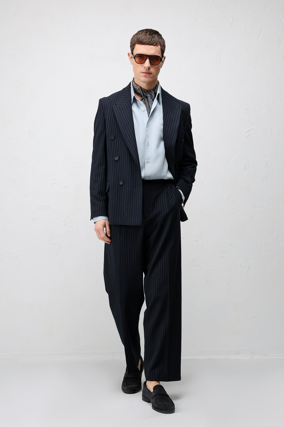 Relaxed Fit Çizgili Erkek Takım Elbise