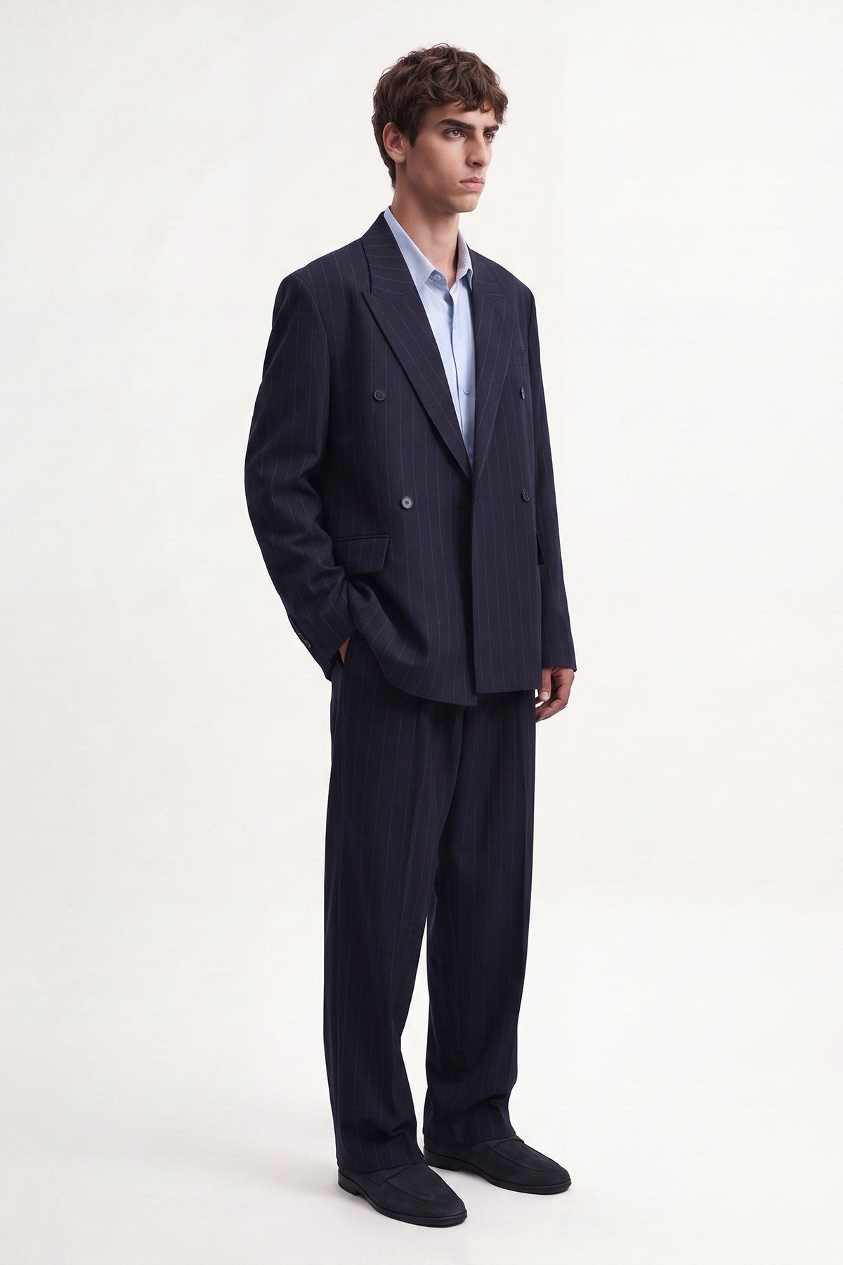 Relaxed Fit Çizgili Erkek Takım Elbise