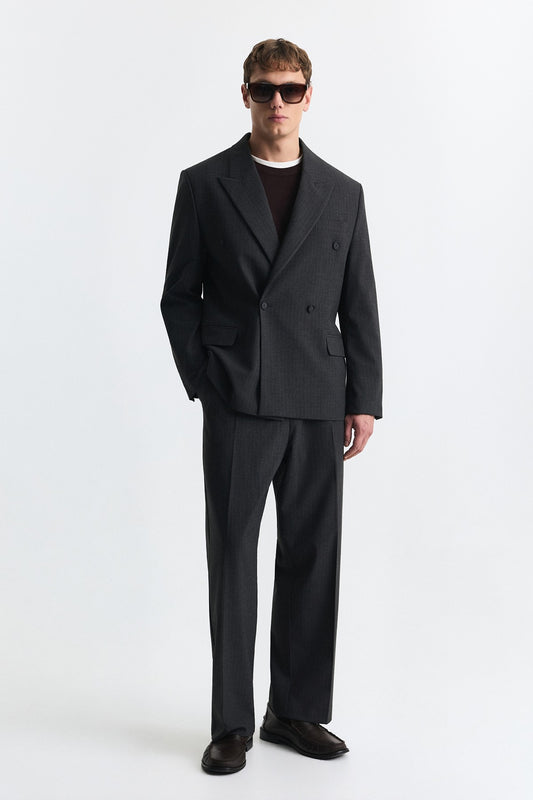 Relaxed Fit Çizgili Erkek Takım Elbise