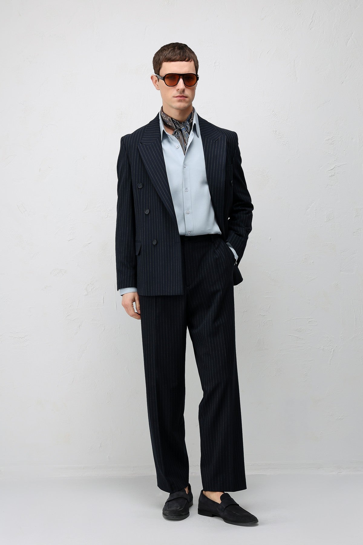 Relaxed Fit Çizgili Erkek Takım Elbise