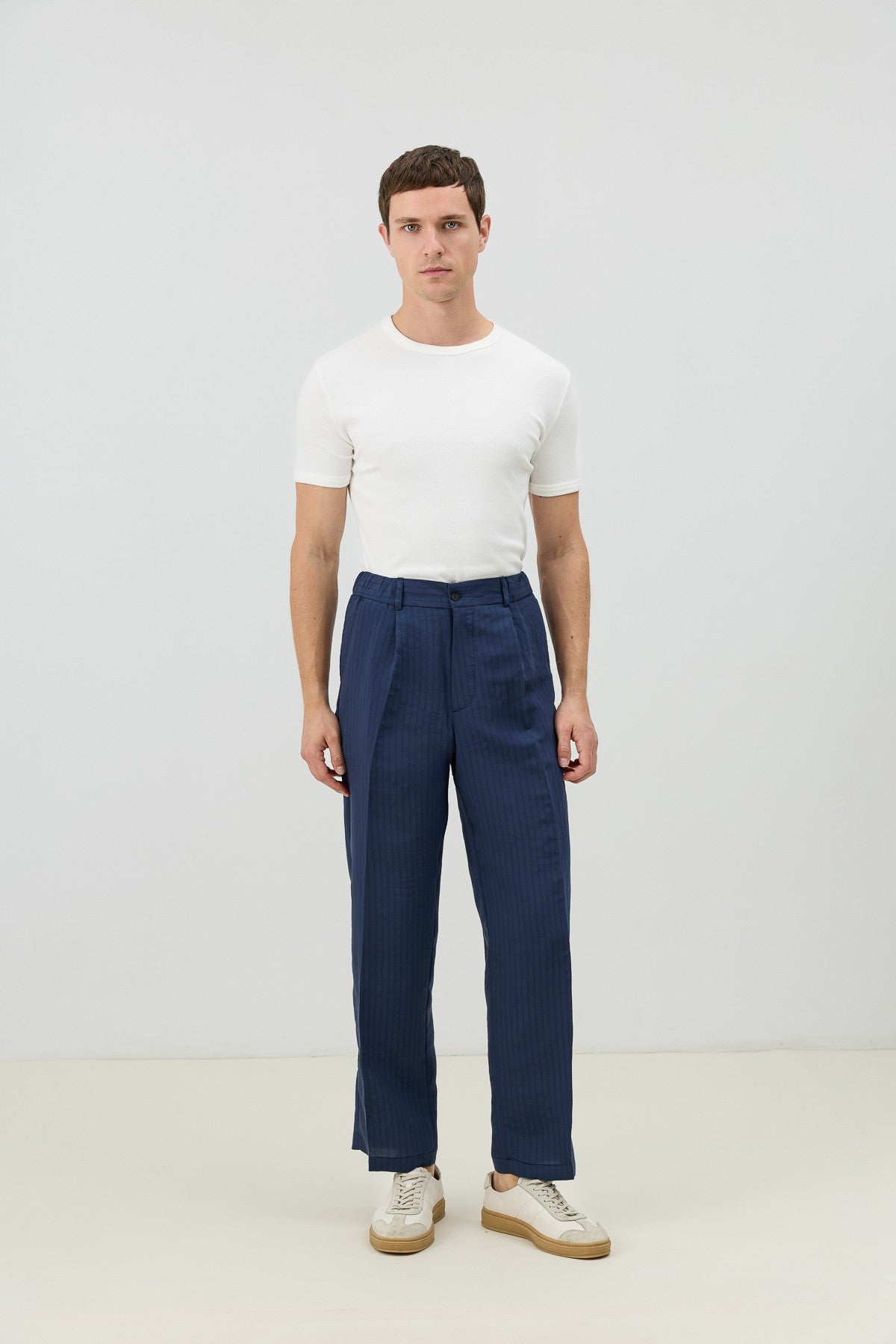 Modal Karışımlı Çizgili Relaxed Erkek Pantolon