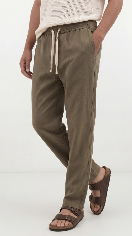 Keten Görünümlü Bel Lastikli Pantolon