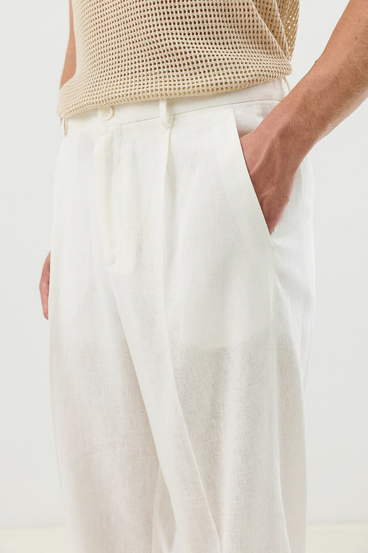 Keten Karışımlı Beli Lastikli Erkek Pantolon