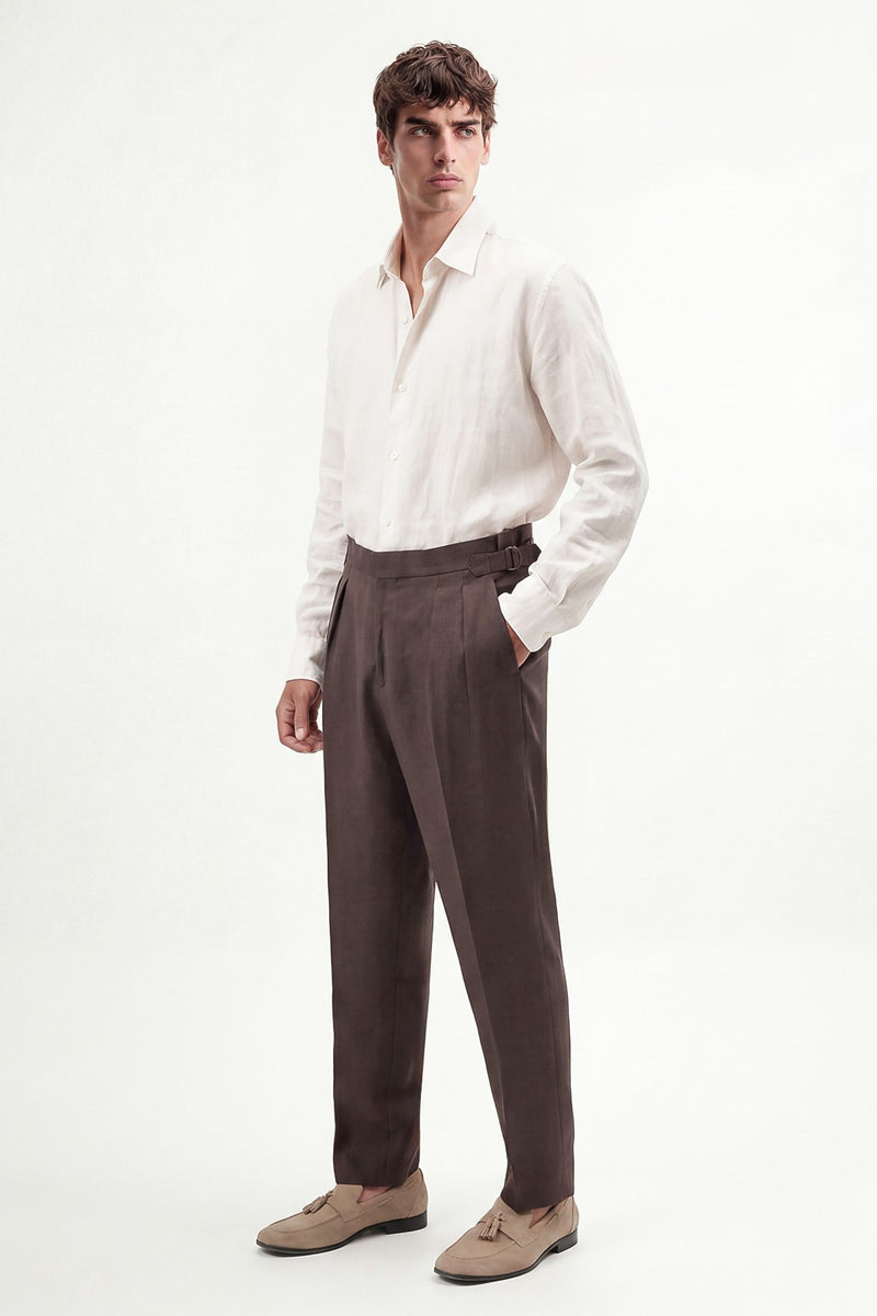 100% Keten Çift Pileli Pantolon