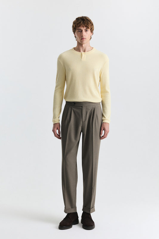 Tapered Fit Çift Pileli Pantolon