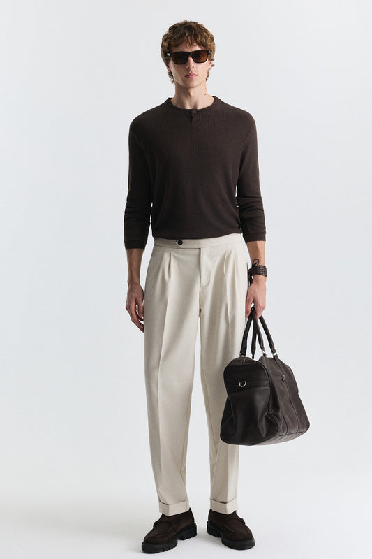 Tapered Fit Çift Pileli Pantolon