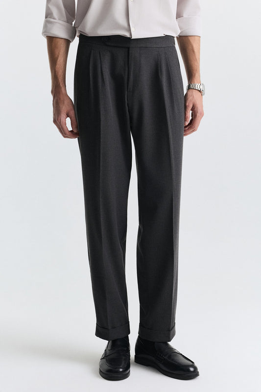 Tapered Fit Çift Pileli Pantolon