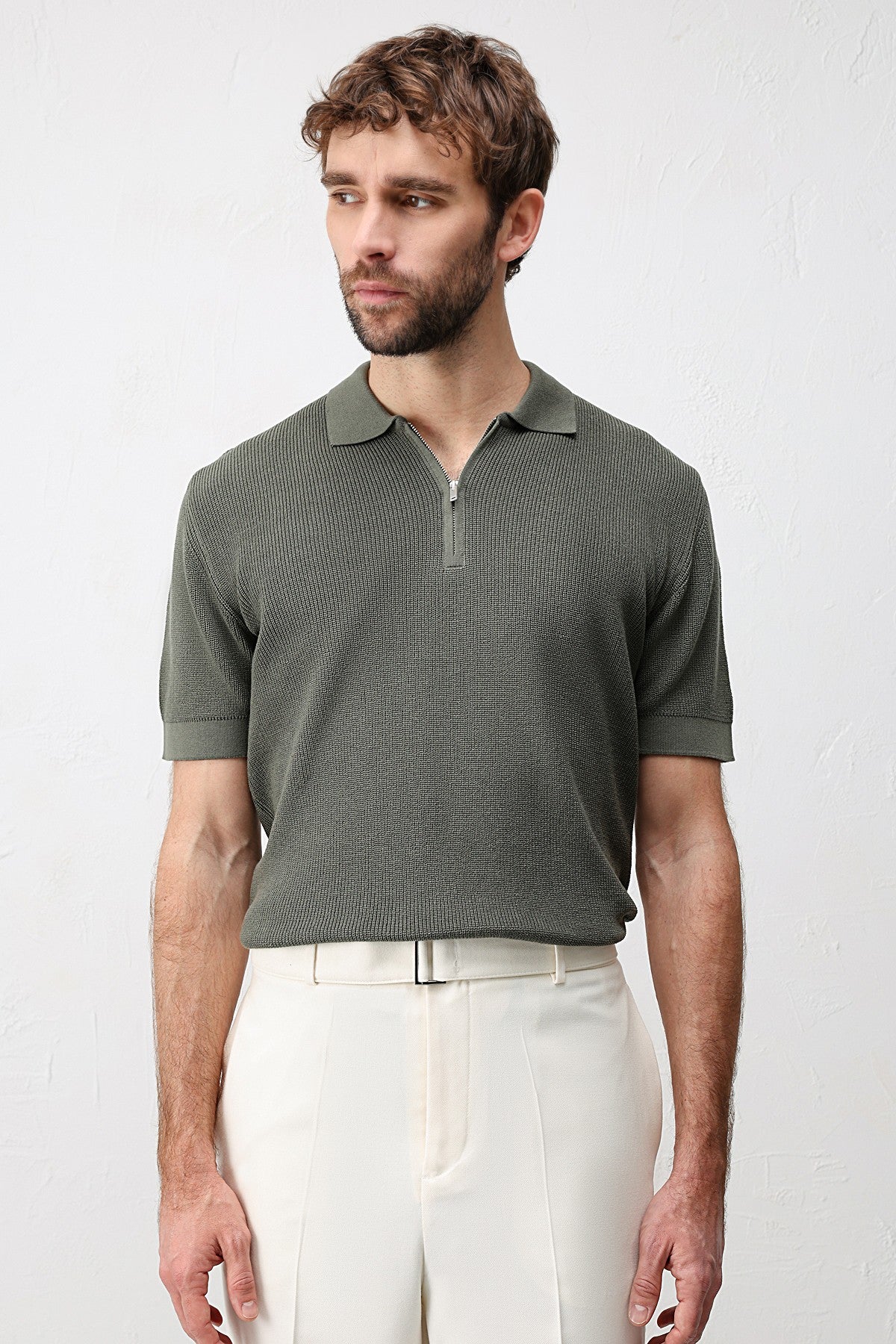 Antioch Comfort Slim Fermuarlı Erkek Triko T-Shirt