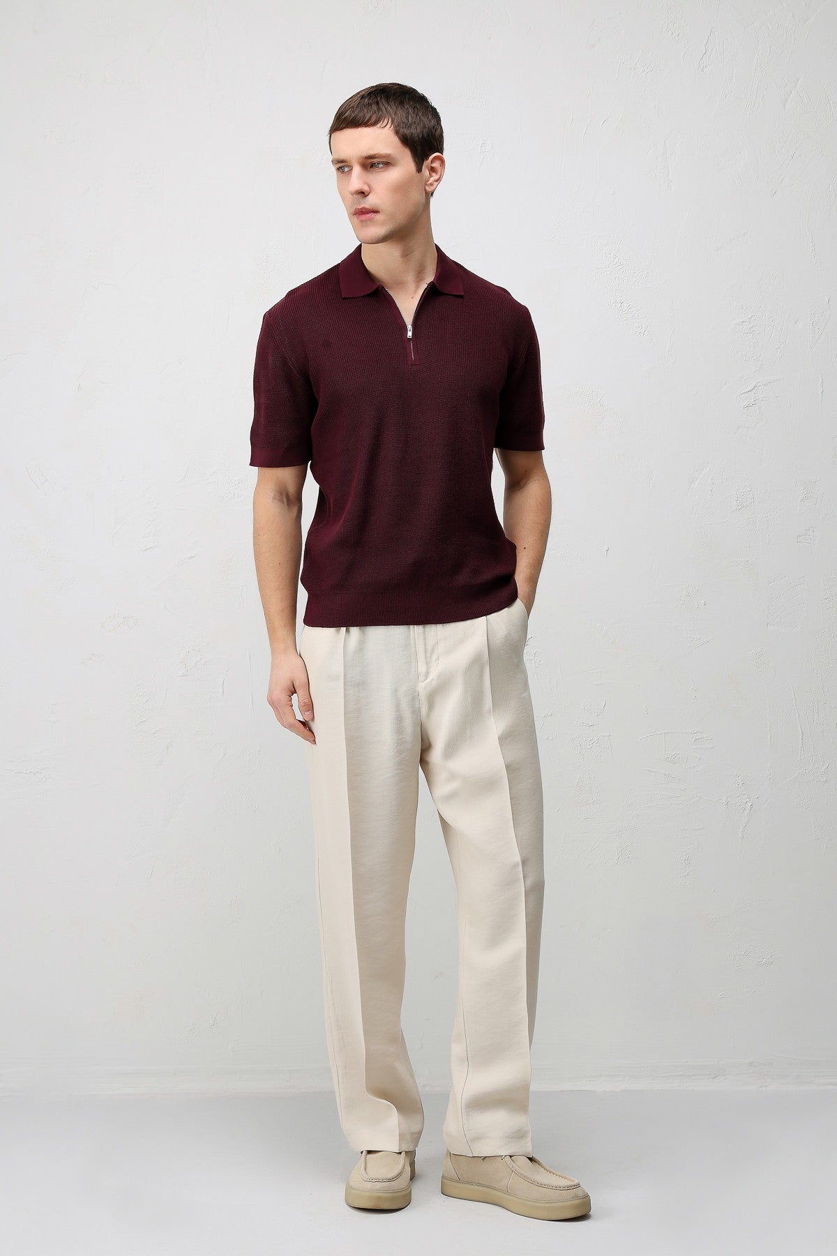 Antioch Comfort Slim Fermuarlı Erkek Triko T-Shirt