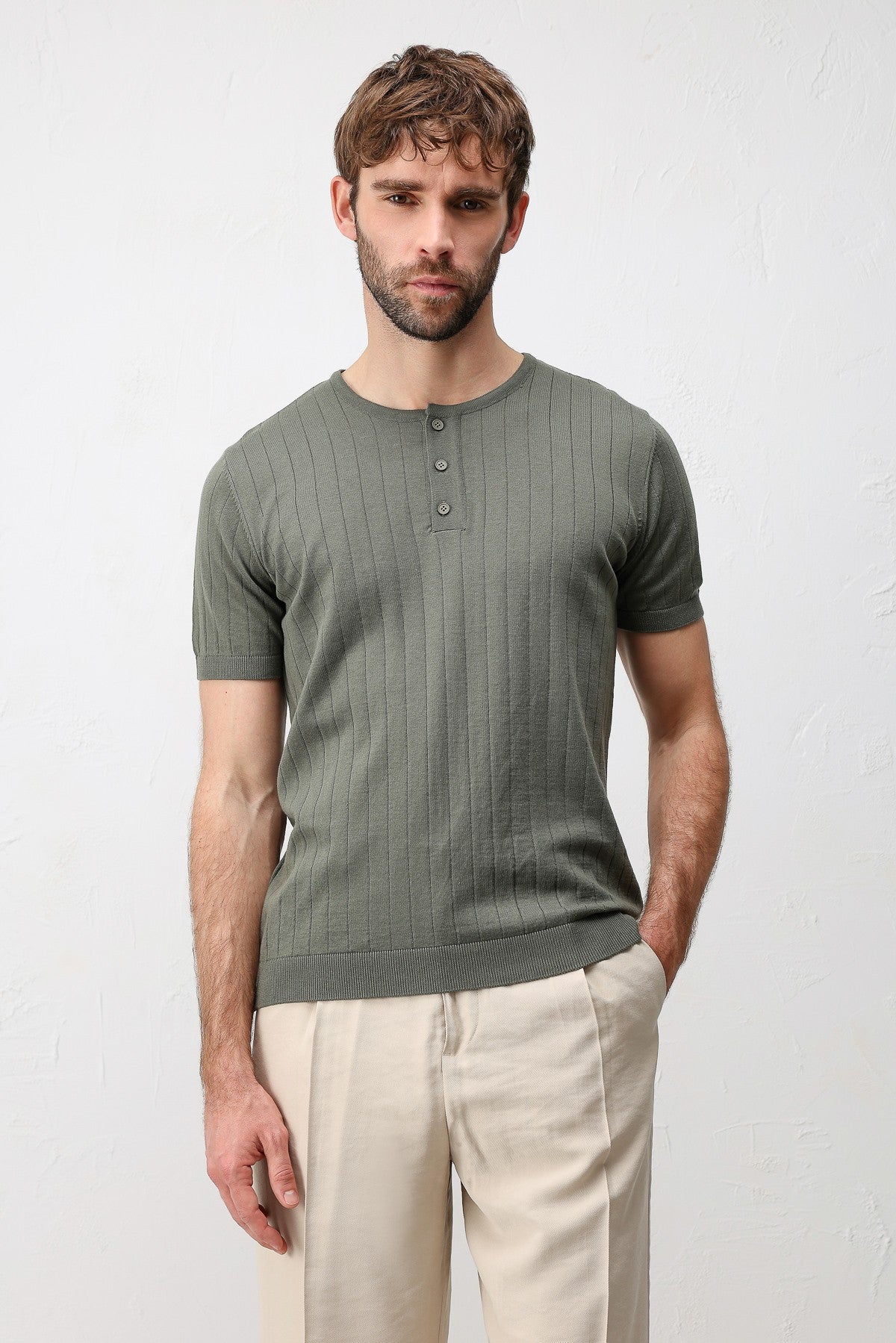 Antioch Sarı Dokulu Erkek Triko T-Shirt