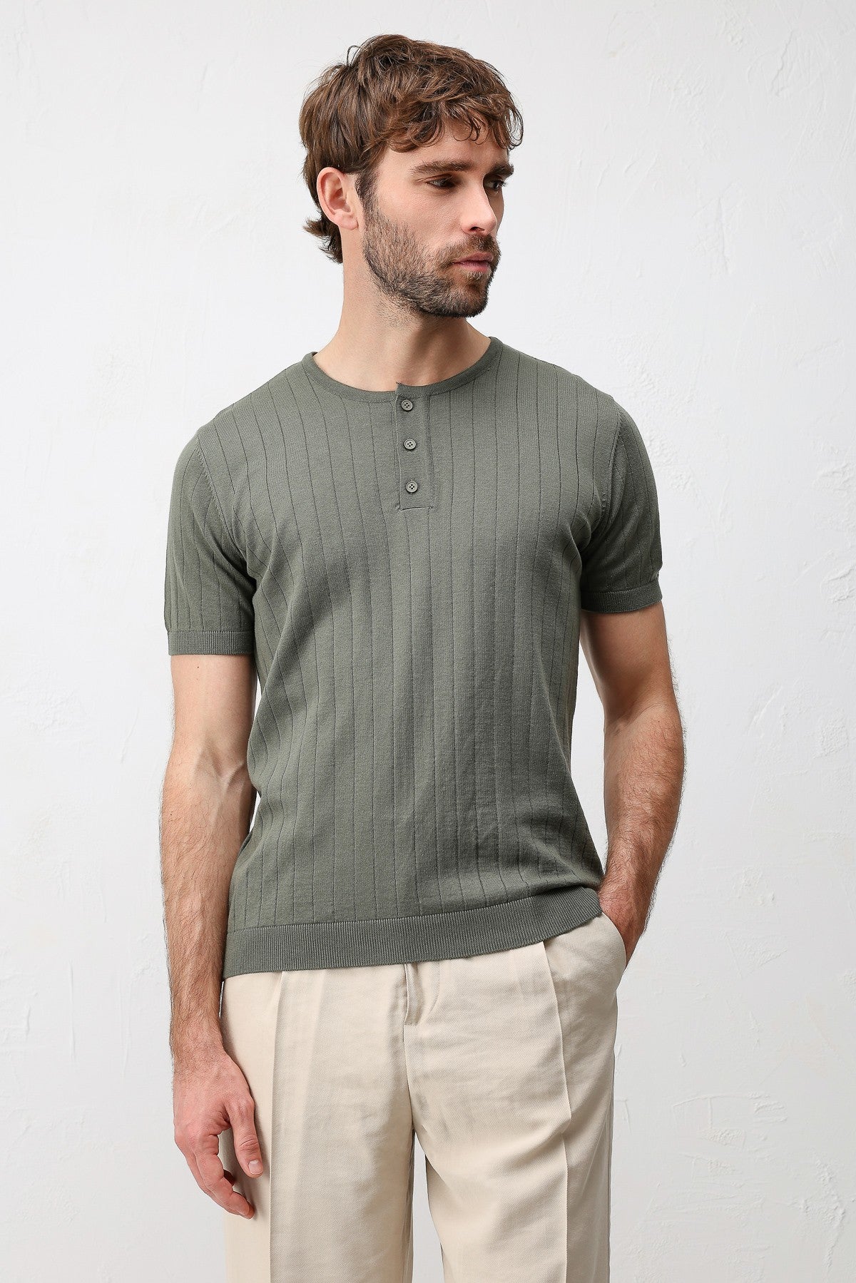 Antioch Sarı Dokulu Erkek Triko T-Shirt