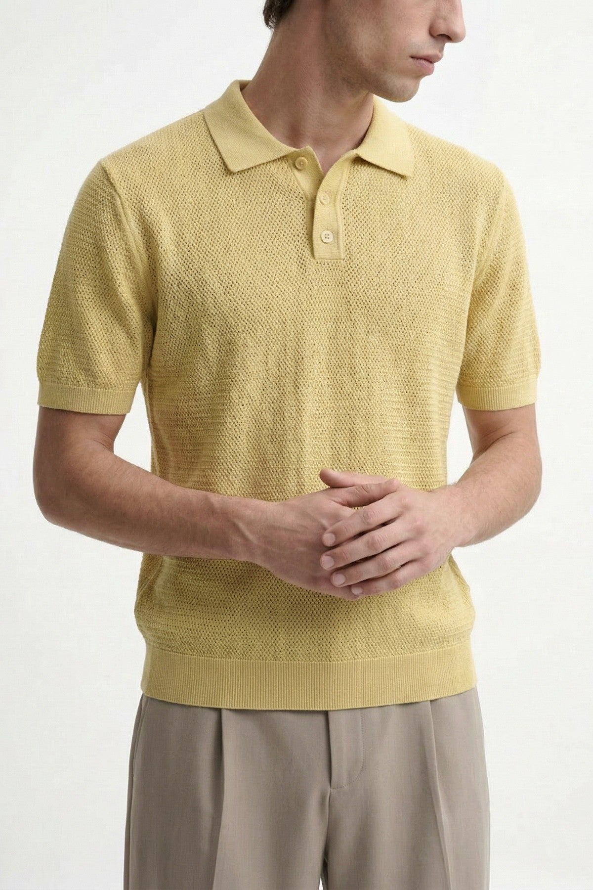 Antioch Sarı Örgü Dokulu Polo Yaka Erkek T-Shirt