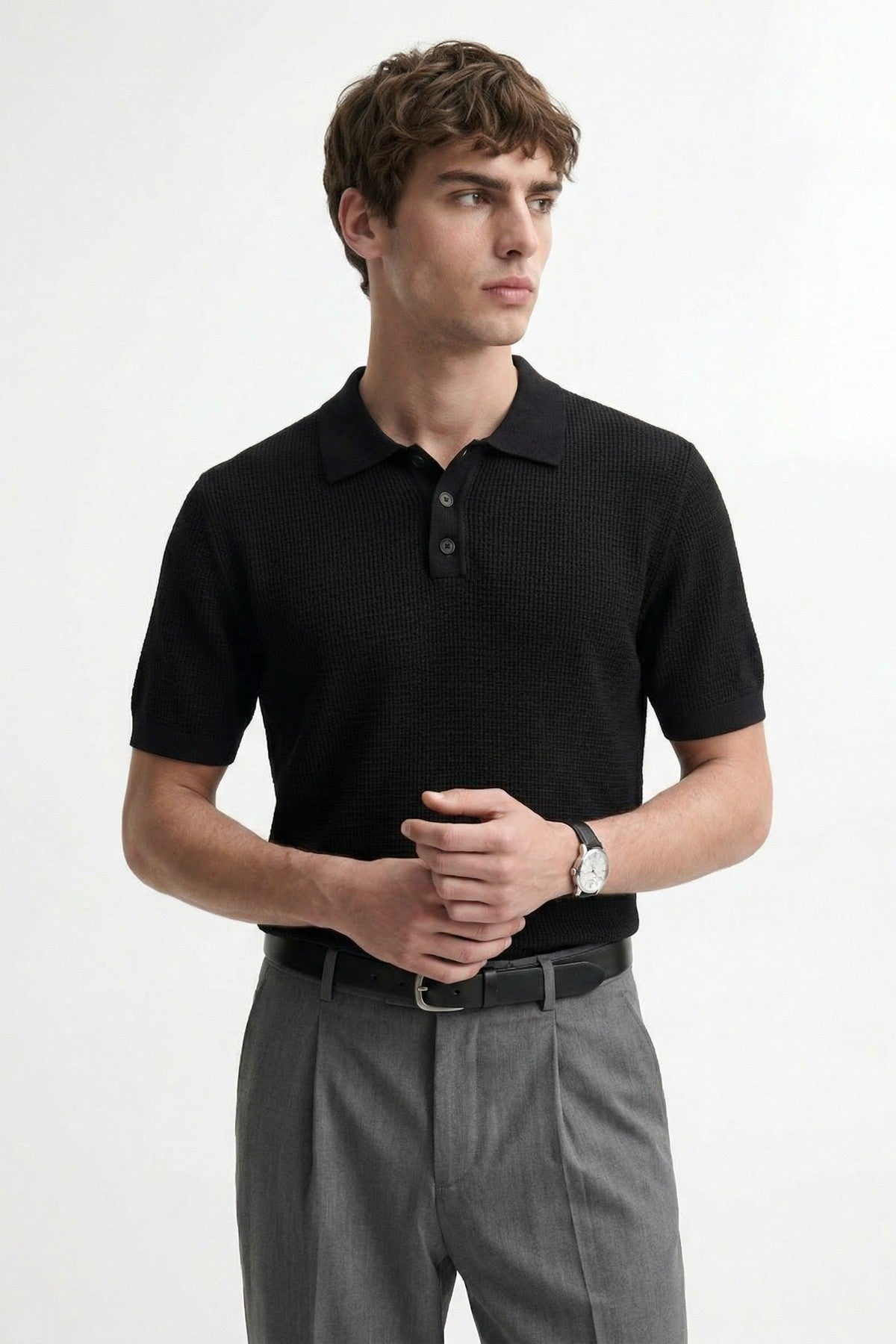 Antioch Sarı Örgü Dokulu Polo Yaka Erkek T-Shirt