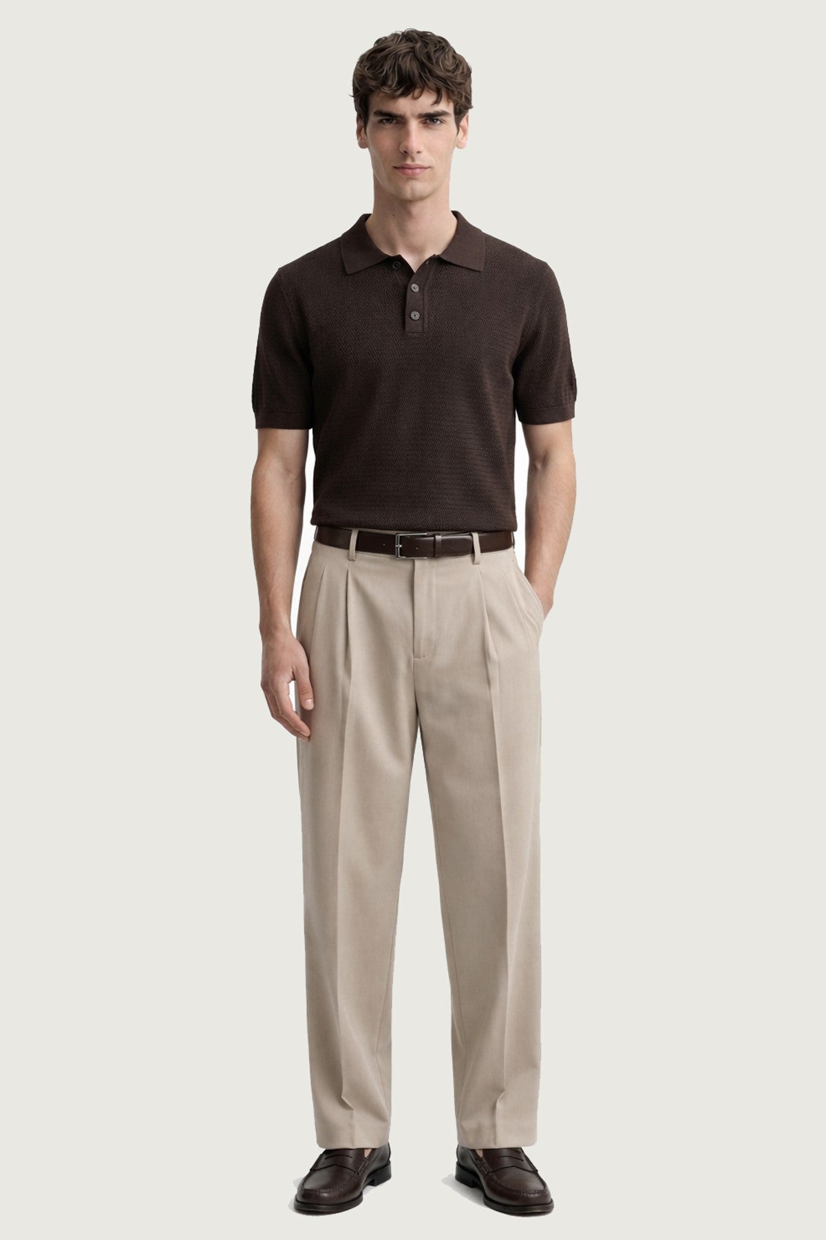 Antioch Sarı Örgü Dokulu Polo Yaka Erkek T-Shirt