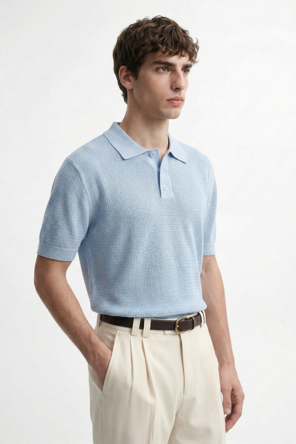 Antioch Sarı Örgü Dokulu Polo Yaka Erkek T-Shirt