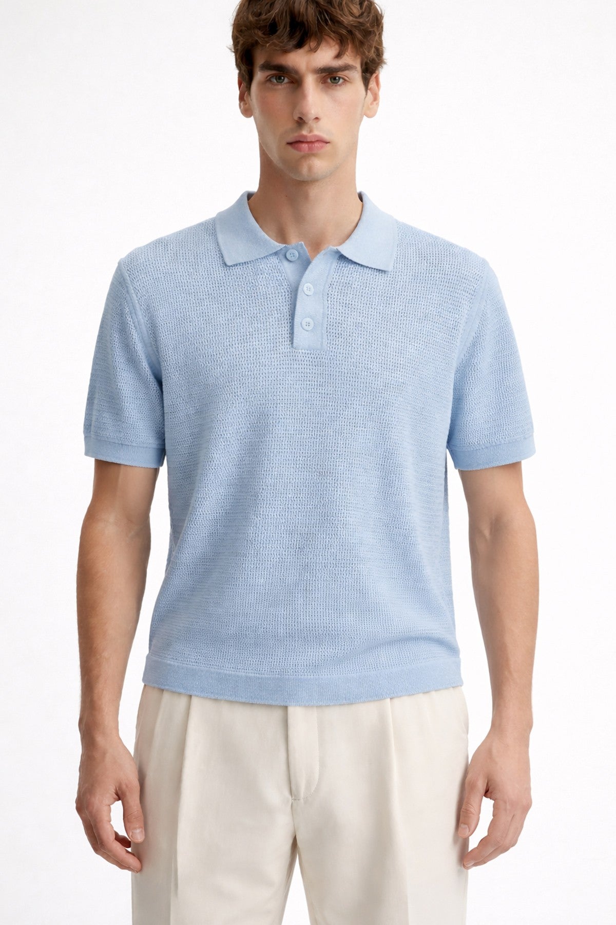 Antioch Sarı Örgü Dokulu Polo Yaka Erkek T-Shirt