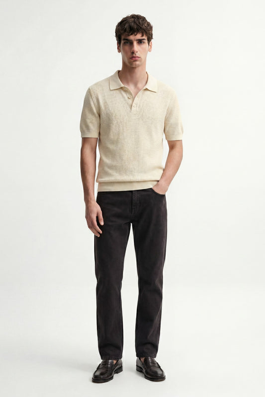 Antioch Sarı Örgü Dokulu Polo Yaka Erkek T-Shirt