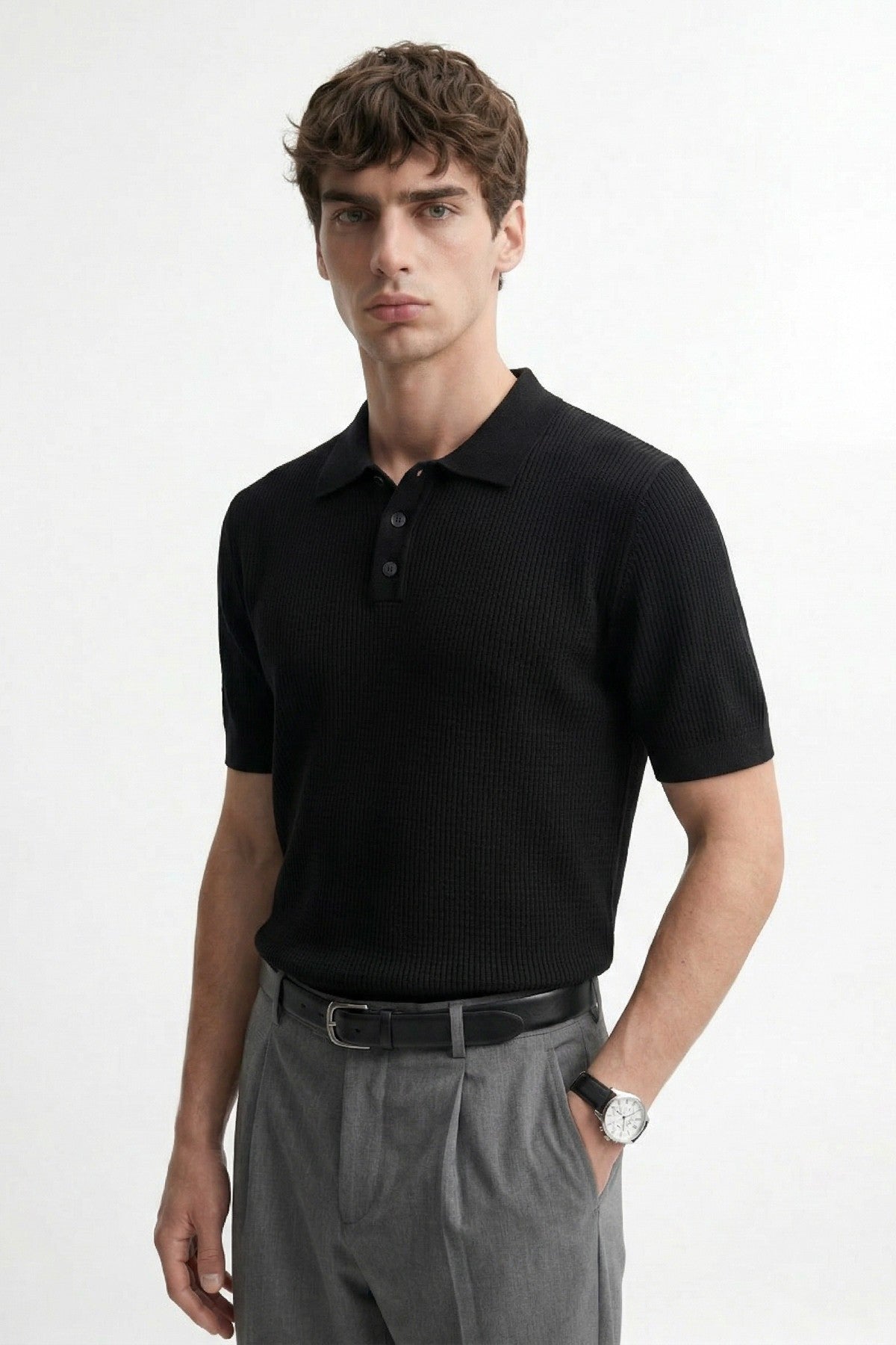 Antioch Sarı Örgü Dokulu Polo Yaka Erkek T-Shirt