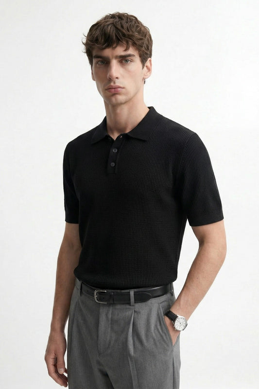 Antioch Sarı Örgü Dokulu Polo Yaka Erkek T-Shirt