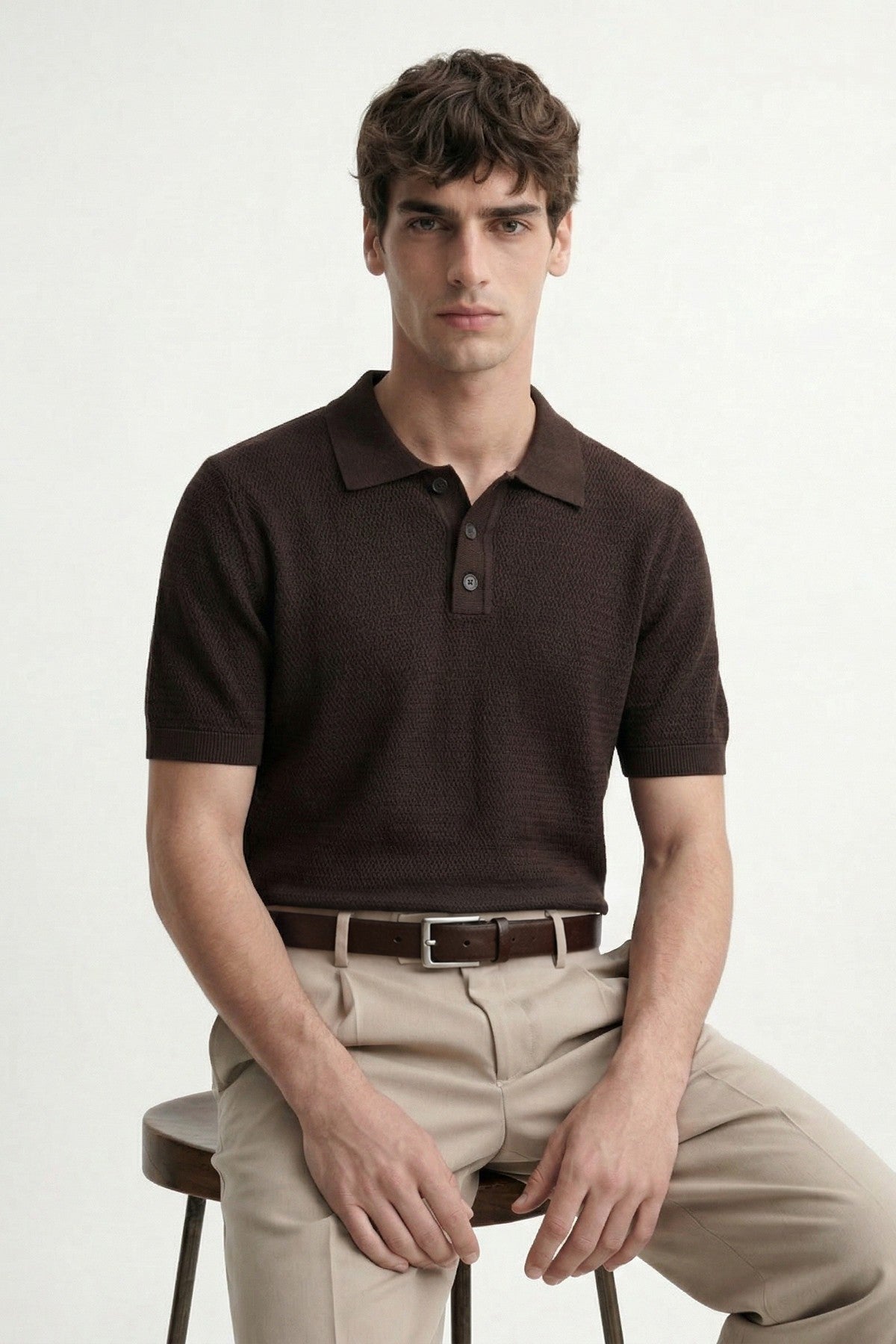Antioch Sarı Örgü Dokulu Polo Yaka Erkek T-Shirt