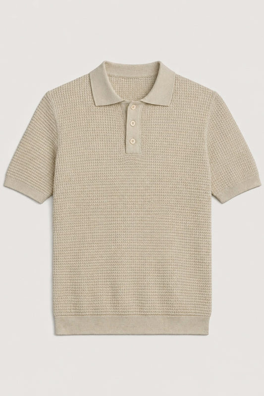 Örgü Dokulu Polo Yaka Erkek T-Shirt