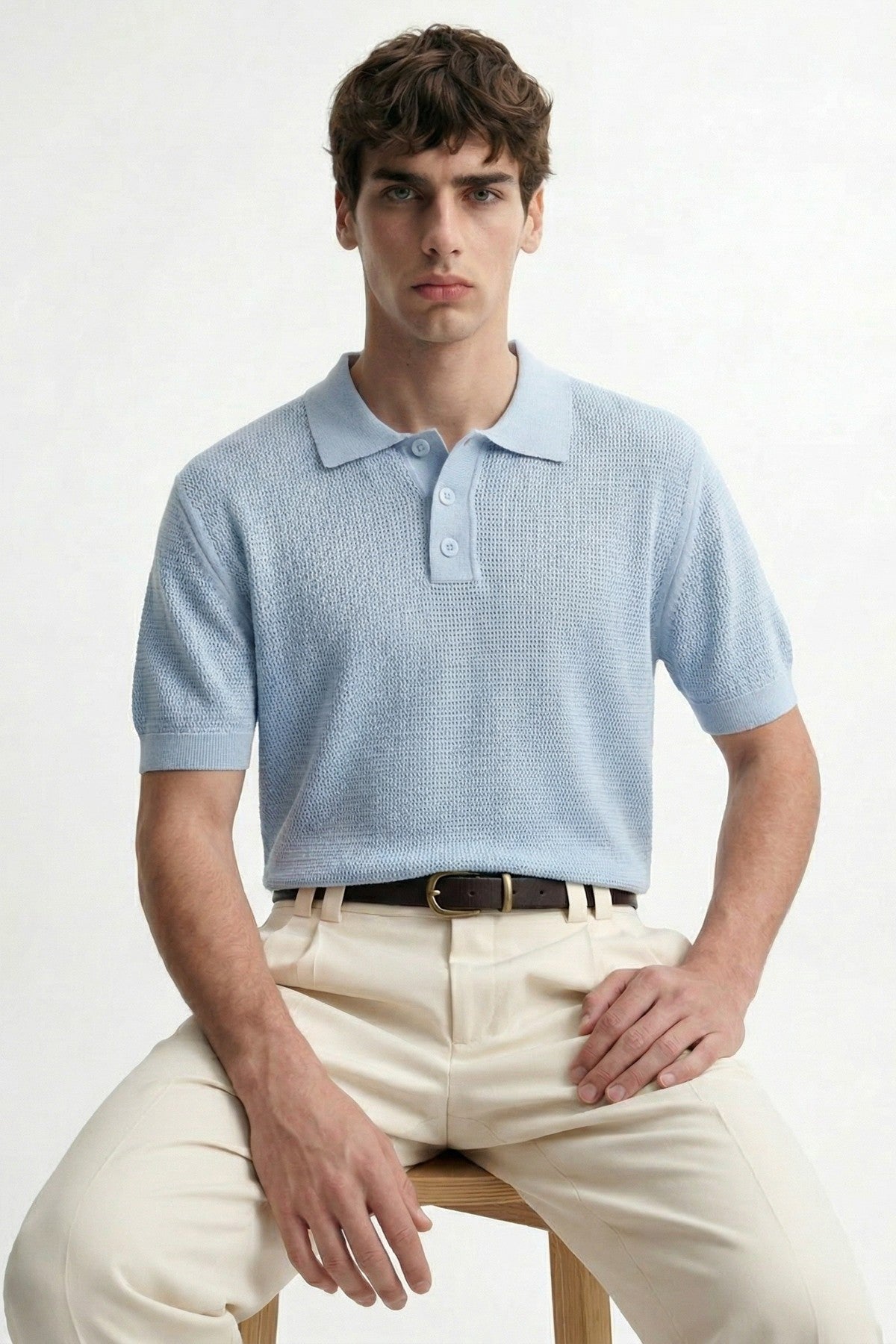 Antioch Sarı Örgü Dokulu Polo Yaka Erkek T-Shirt