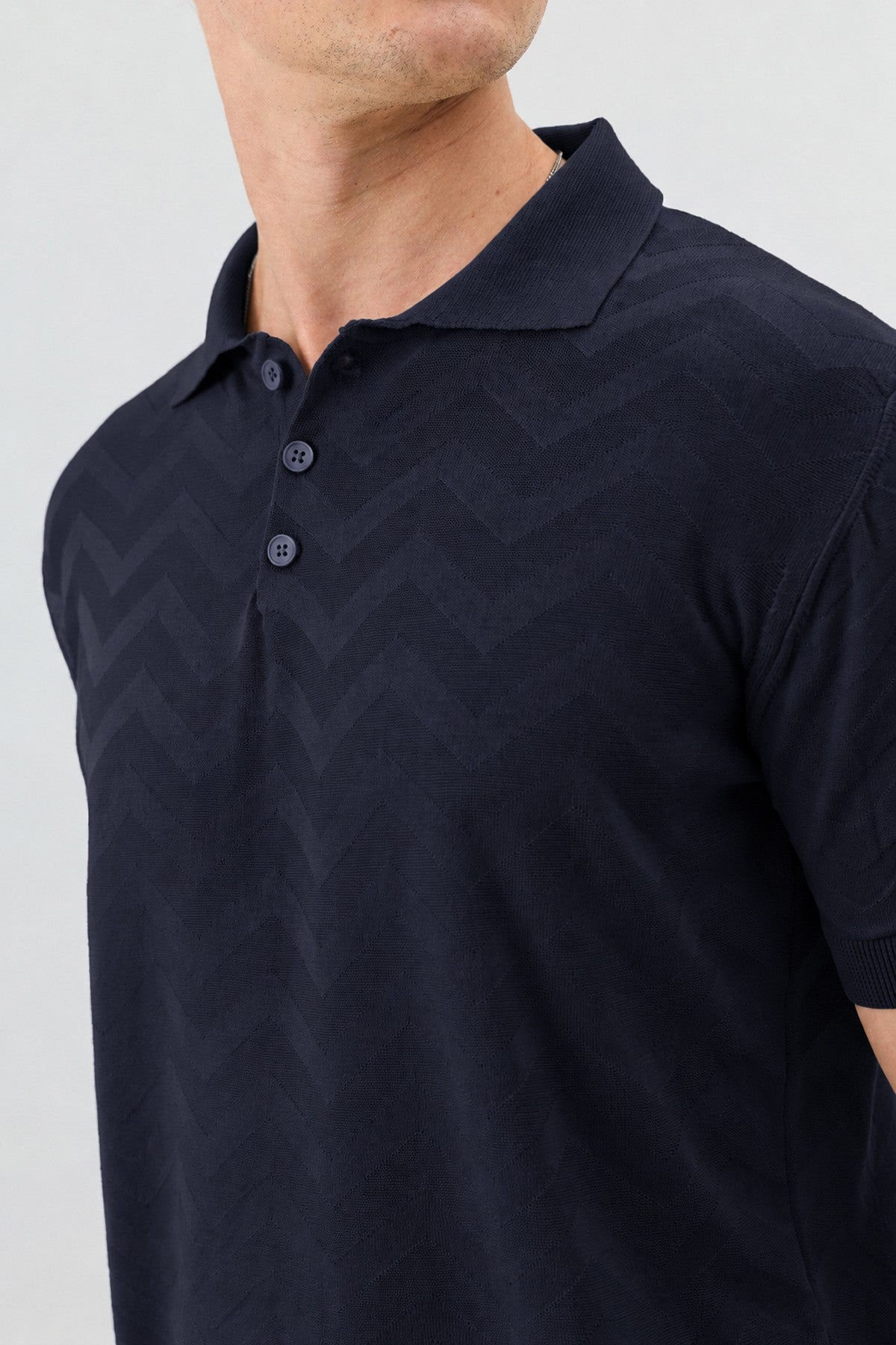 Zigzag Desenli Polo Yaka Triko Erkek T-Shirt