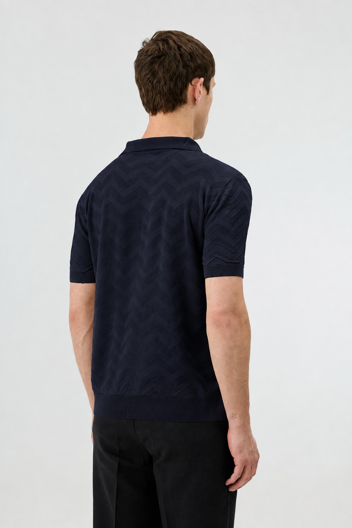 Zigzag Desenli Polo Yaka Triko Erkek T-Shirt