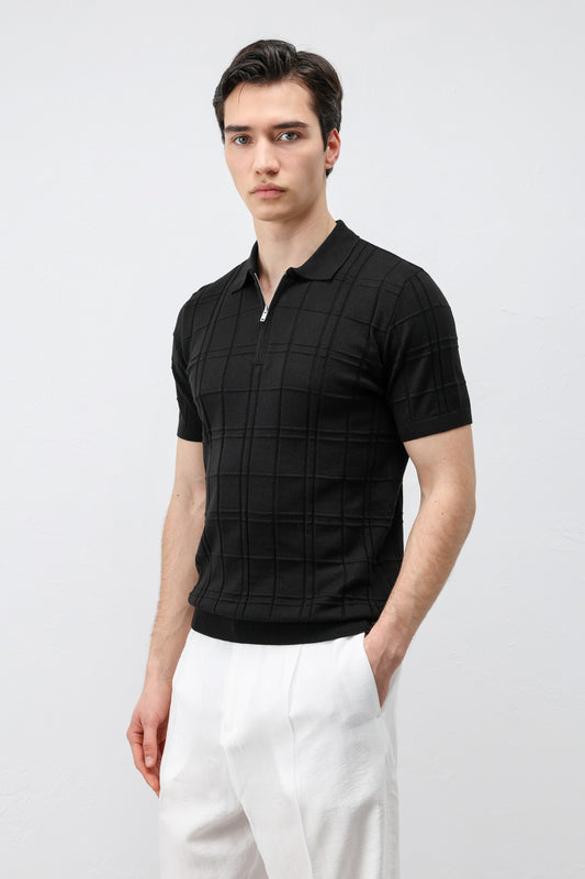 Antioch Siyah Kareli Desenli Erkek Triko T-Shirt