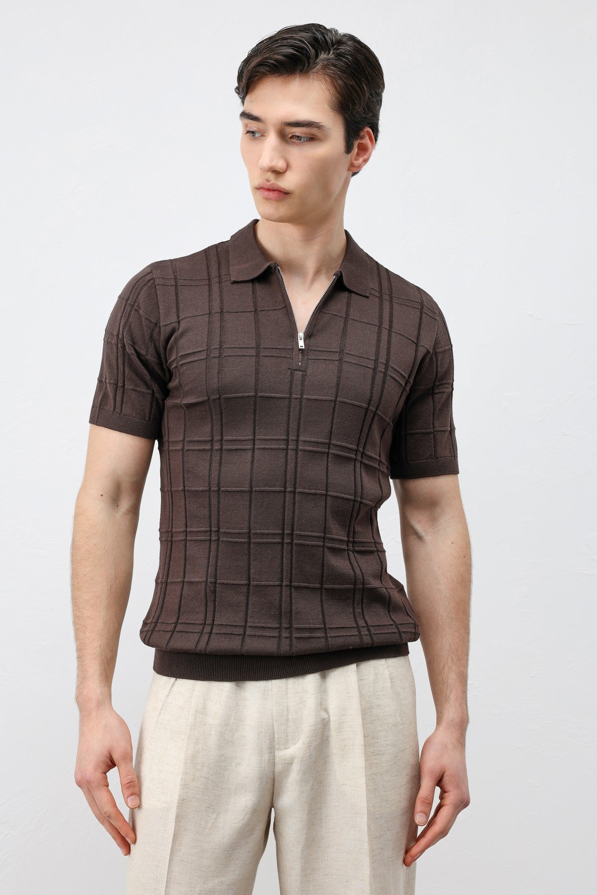 Antioch Siyah Kareli Desenli Erkek Triko T-Shirt