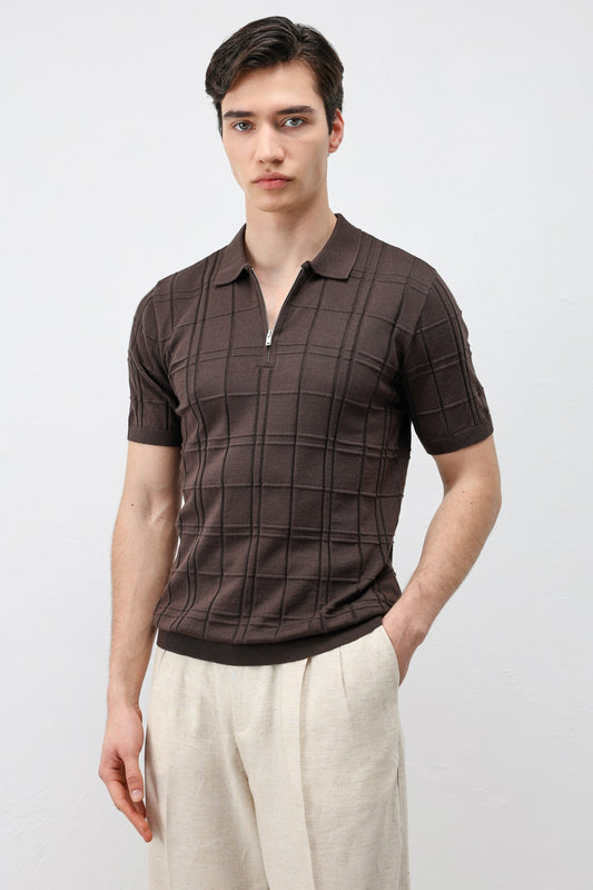 Antioch Siyah Kareli Desenli Erkek Triko T-Shirt