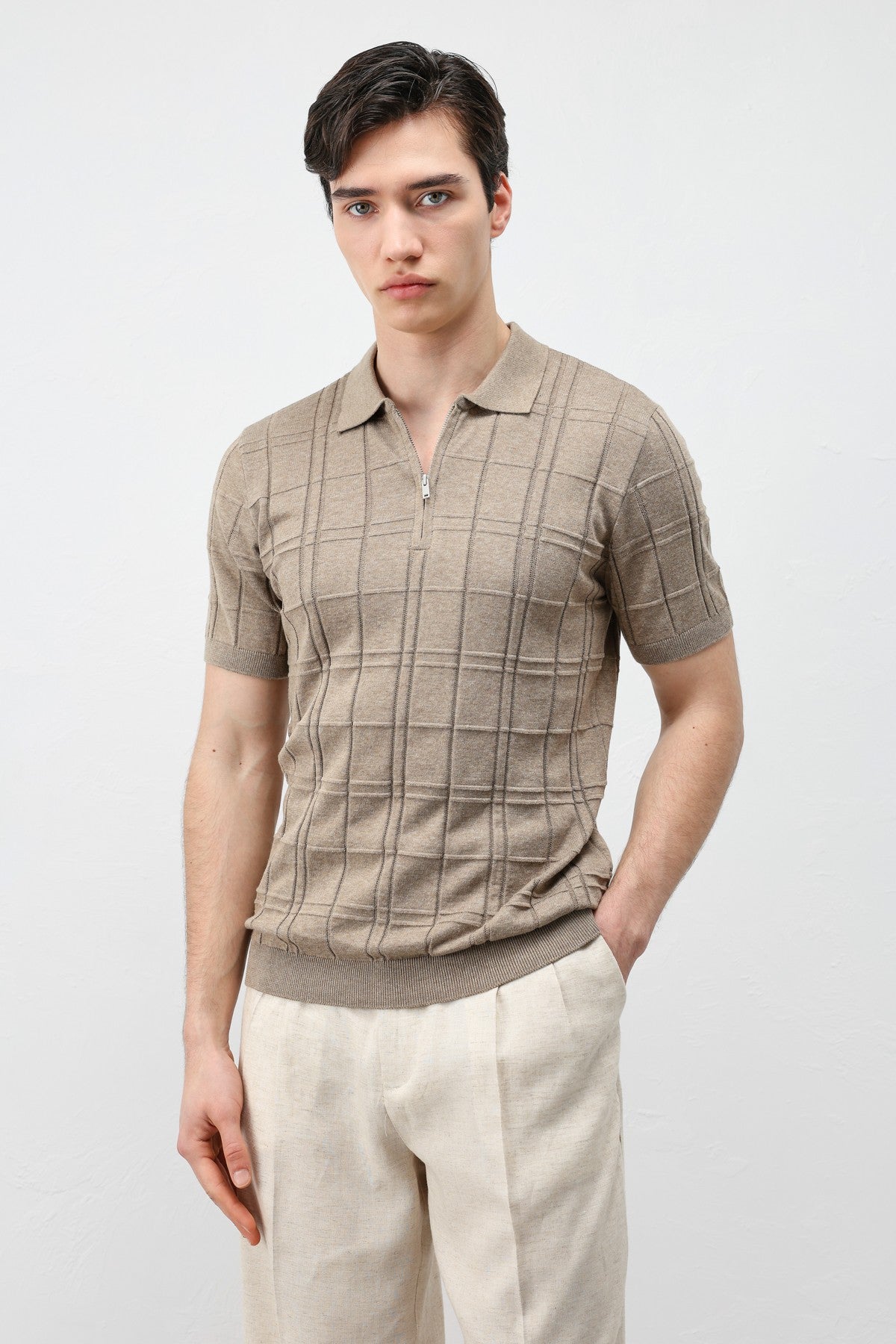 Antioch Siyah Kareli Desenli Erkek Triko T-Shirt