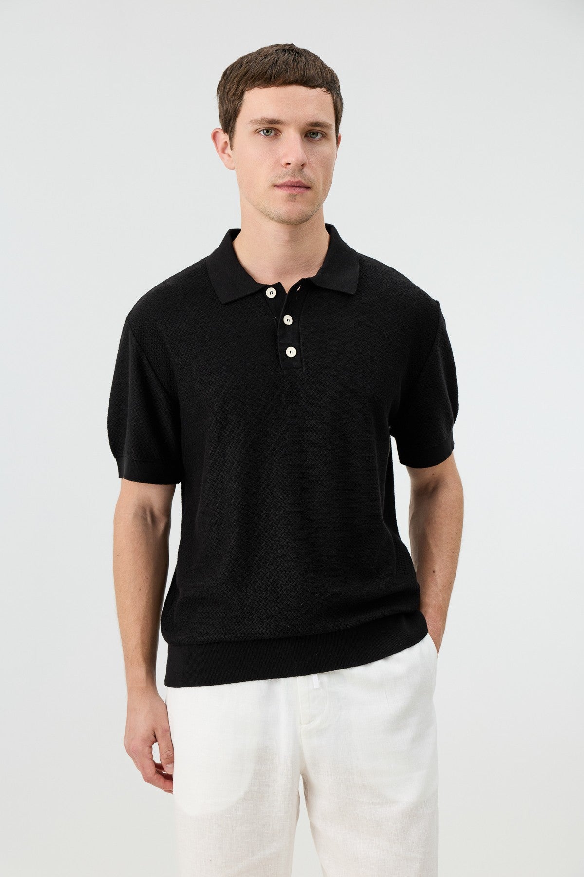 Antioch Siyah Dokulu Polo Yaka Triko Erkek T-Shirt